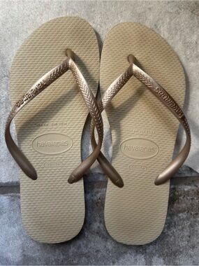 Havaianas Slim Metallic Bronze/Beige Women's Flip Flops